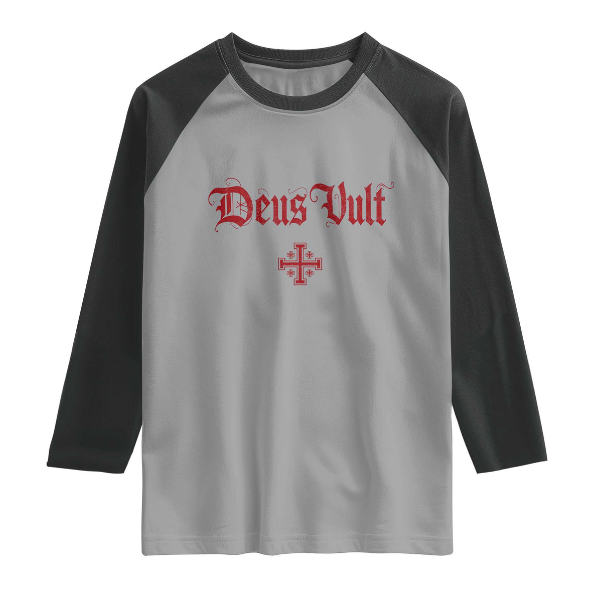 Catholic Knights Templar Cross Raglan Shirt Crusader Deus Vult TS10 Sport Gray Black Print Your Wear