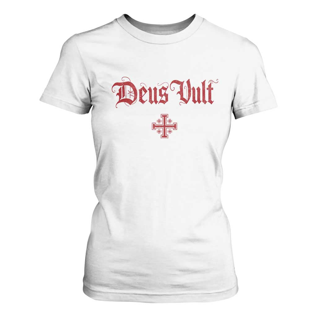 Catholic Knights Templar Cross T Shirt For Women Crusader Deus Vult TS10 White Print Your Wear