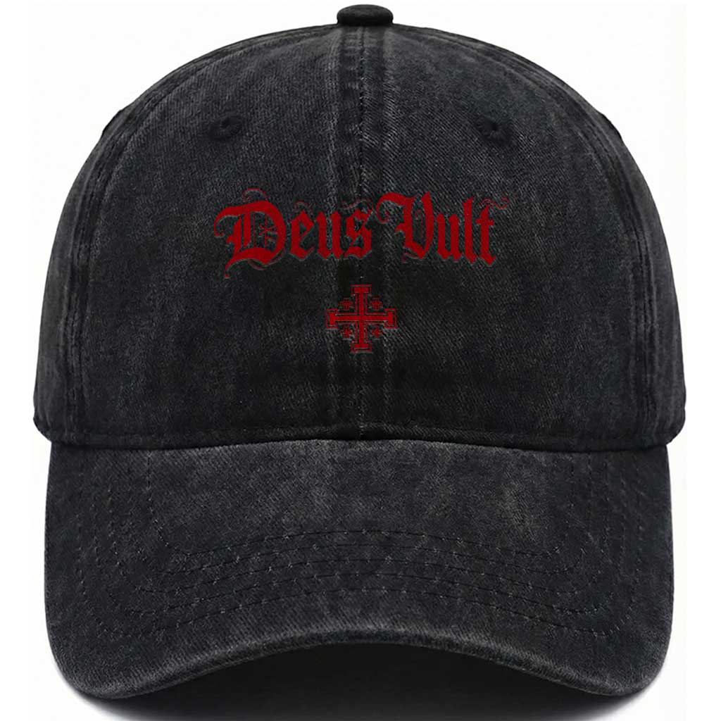 Catholic Knights Templar Cross Washed Cotton Baseball Cap Crusader Deus Vult TS10 Print Your Wear