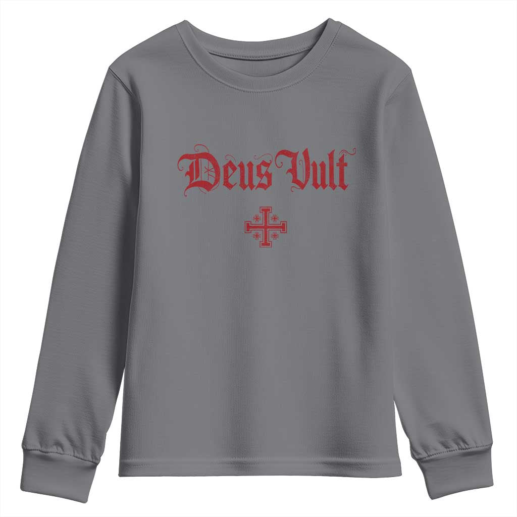 Catholic Knights Templar Cross Youth Sweatshirt Crusader Deus Vult TS10 Charcoal Print Your Wear