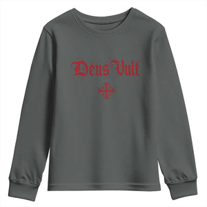 Catholic Knights Templar Cross Youth Sweatshirt Crusader Deus Vult TS10 Dark Heather Print Your Wear