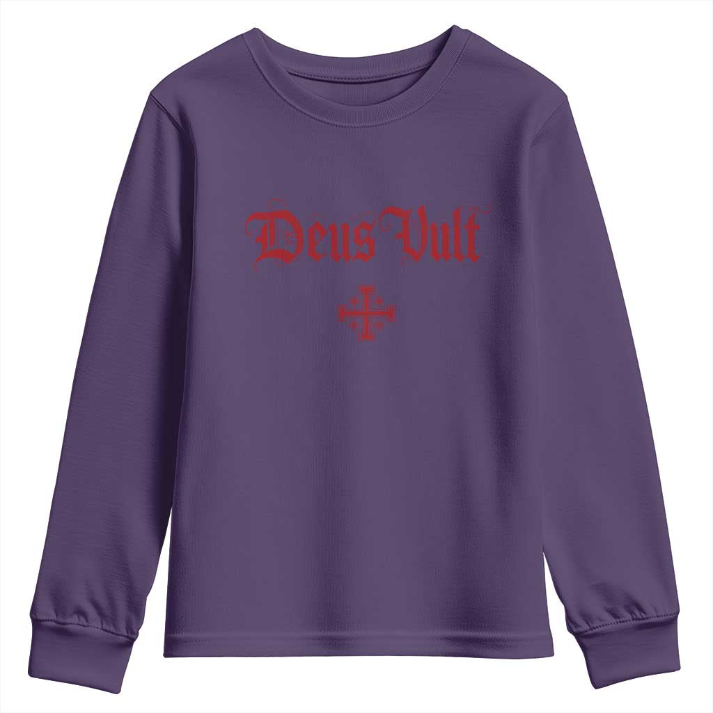 Catholic Knights Templar Cross Youth Sweatshirt Crusader Deus Vult TS10 Purple Print Your Wear