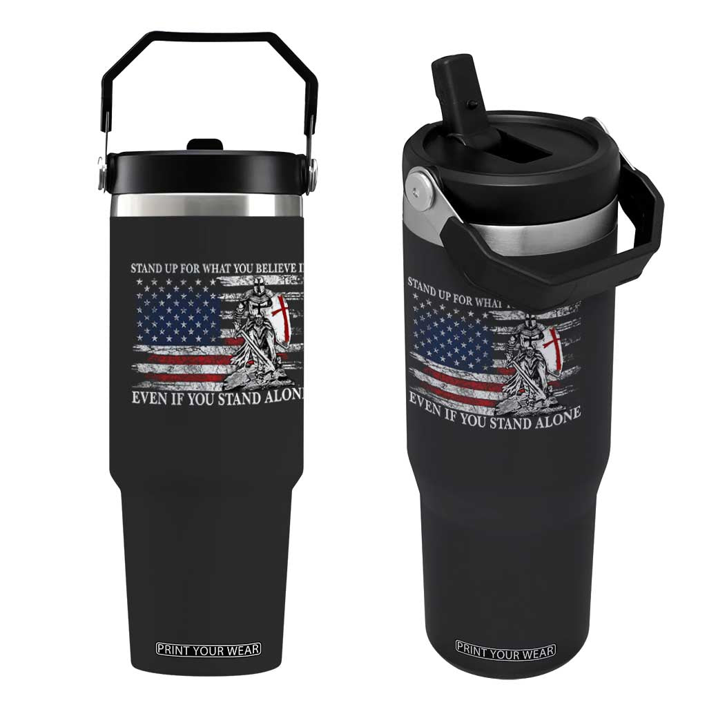 Catholic Knight Templar Flip Straw Tumbler American Flag Crusader Cross TS10 One Size: 30 oz Black Print Your Wear