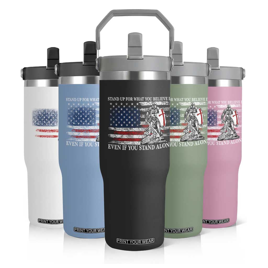 Catholic Knight Templar Flip Straw Tumbler American Flag Crusader Cross TS10 Print Your Wear