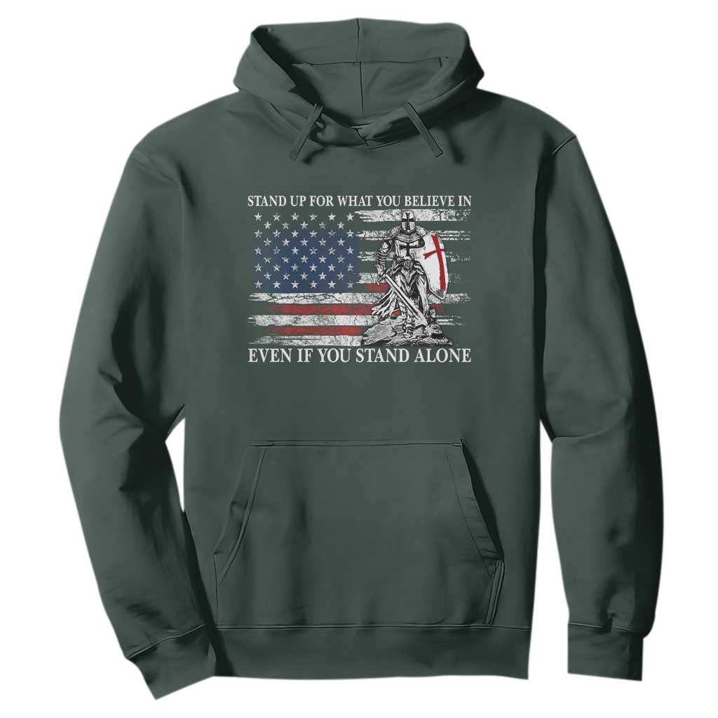 Catholic Knight Templar Hoodie American Flag Crusader Cross TS10 Dark Forest Green Print Your Wear