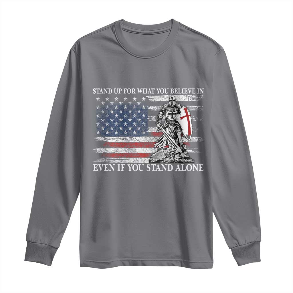 Catholic Knight Templar Long Sleeve Shirt American Flag Crusader Cross TS10 Charcoal Print Your Wear