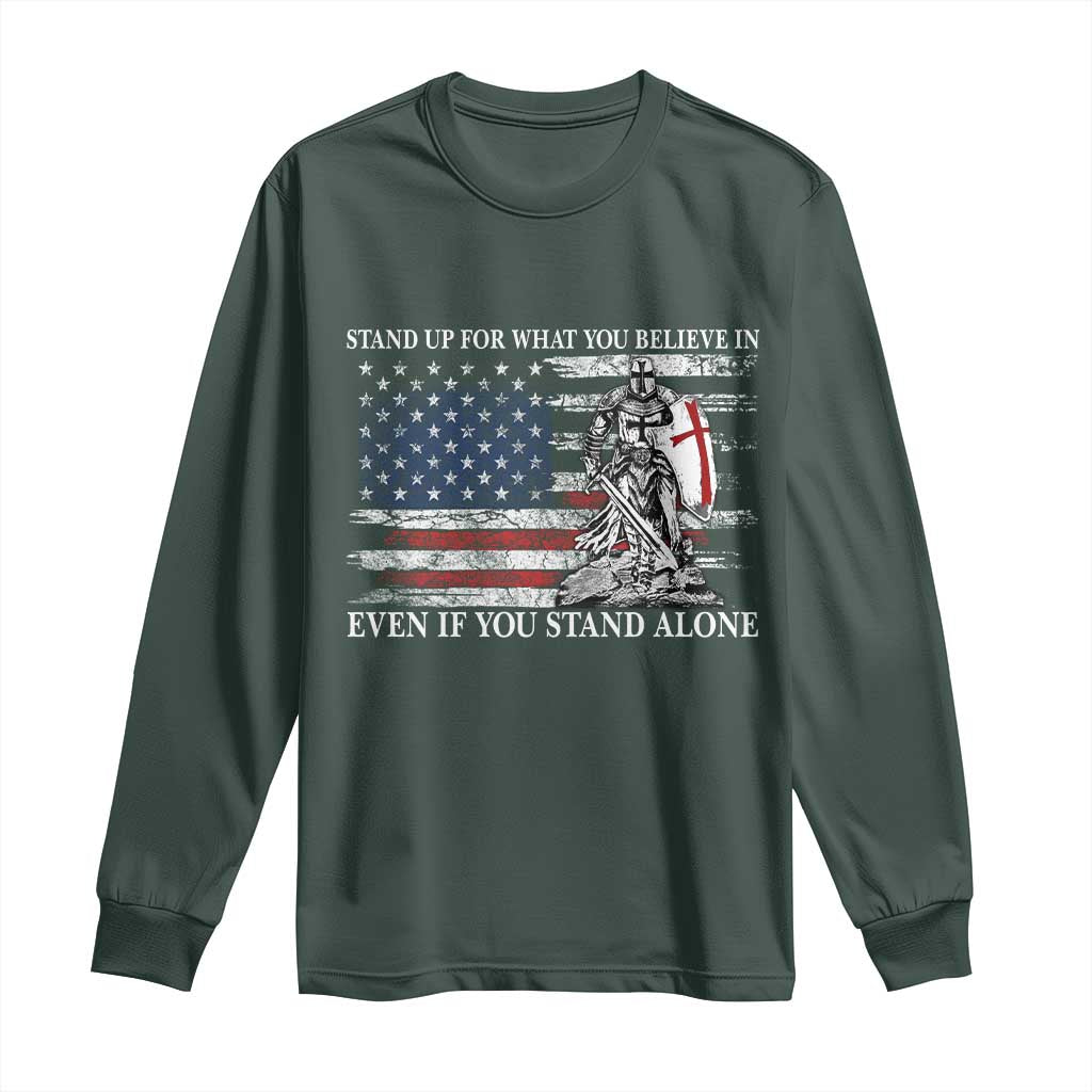 Catholic Knight Templar Long Sleeve Shirt American Flag Crusader Cross TS10 Dark Forest Green Print Your Wear