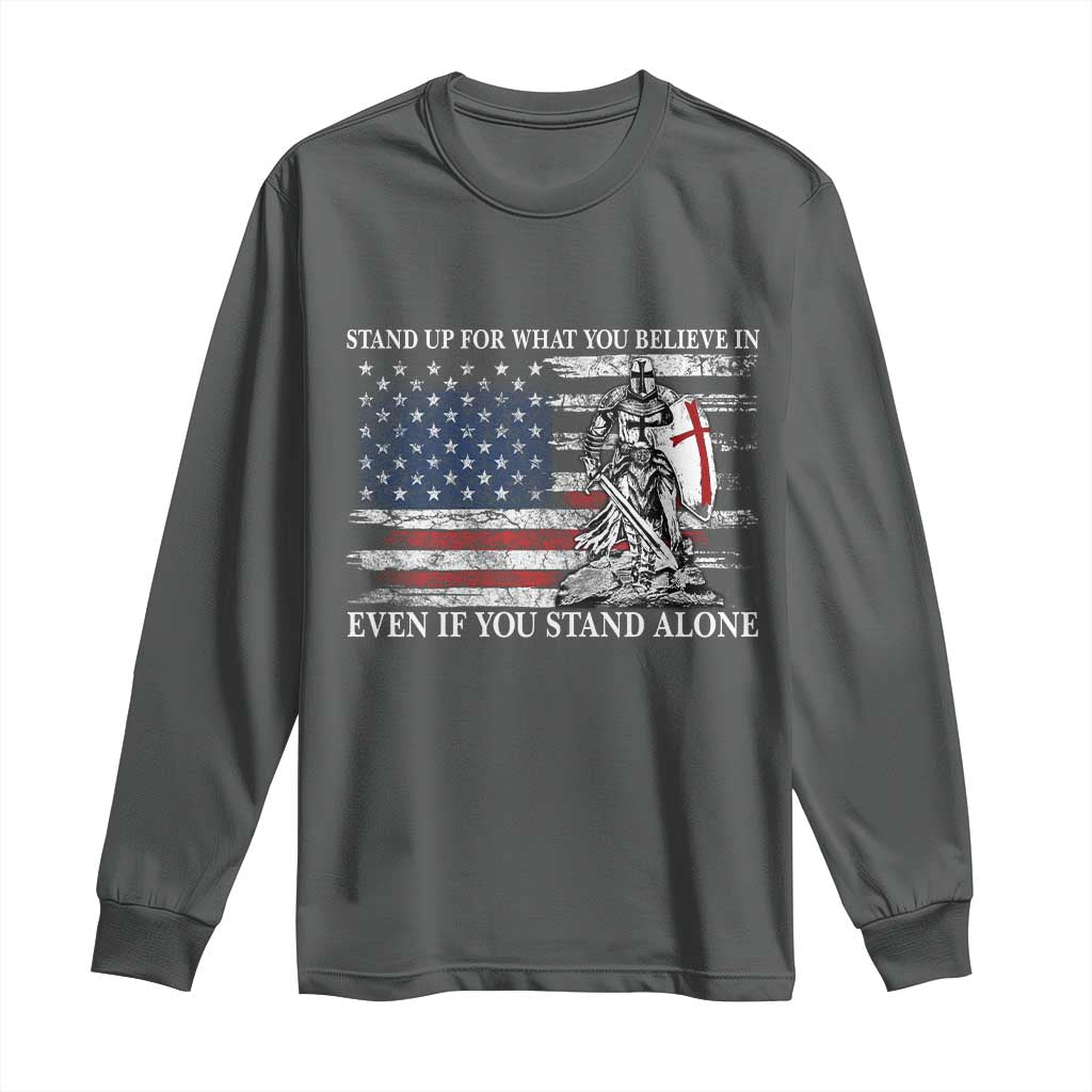 Catholic Knight Templar Long Sleeve Shirt American Flag Crusader Cross TS10 Dark Heather Print Your Wear