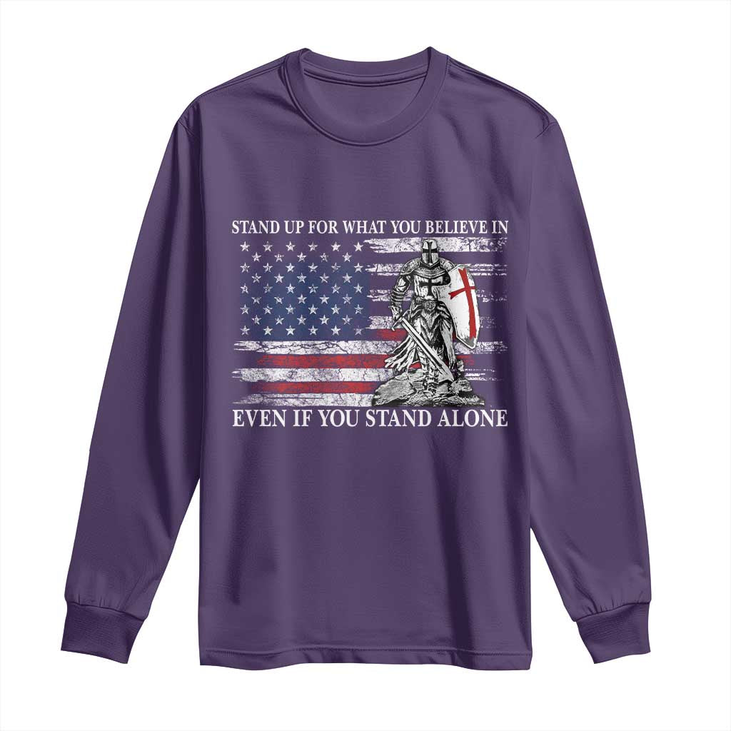Catholic Knight Templar Long Sleeve Shirt American Flag Crusader Cross TS10 Purple Print Your Wear