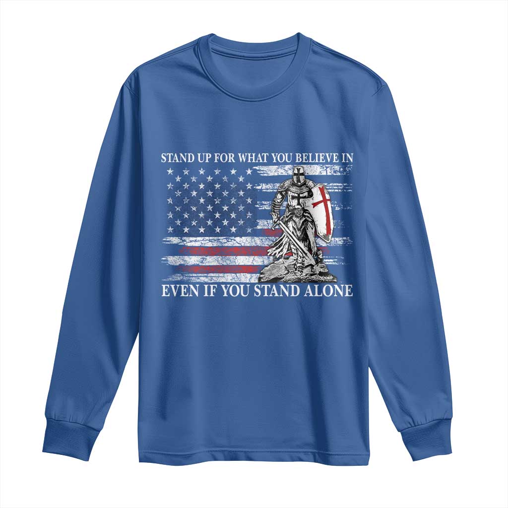 Catholic Knight Templar Long Sleeve Shirt American Flag Crusader Cross TS10 Royal Blue Print Your Wear