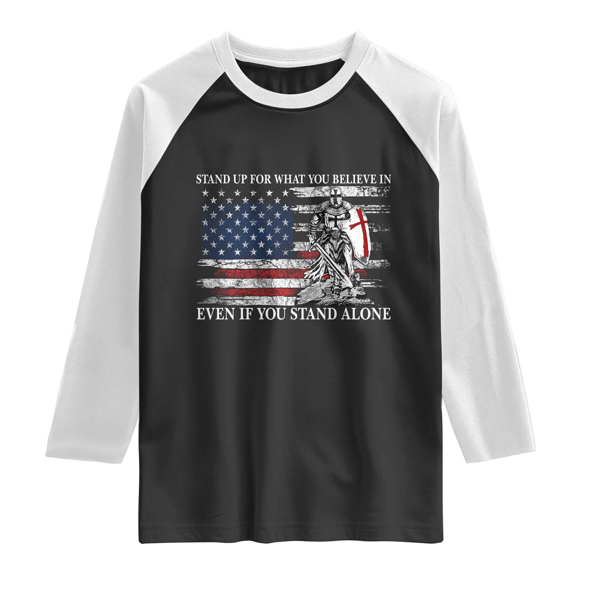 Catholic Knight Templar Raglan Shirt American Flag Crusader Cross TS10 Black White Print Your Wear