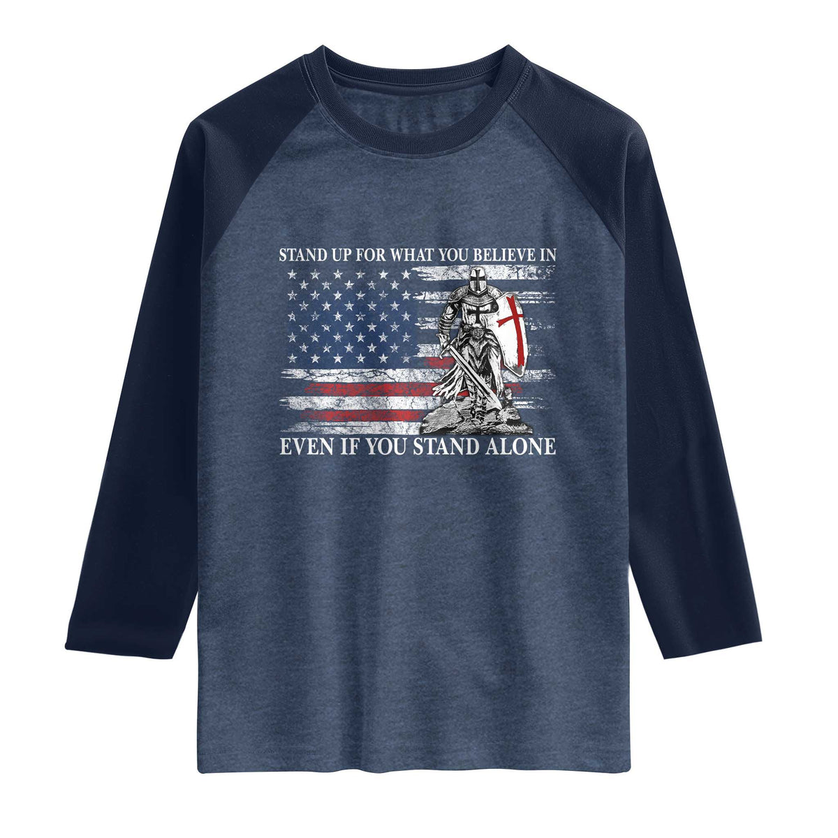 Catholic Knight Templar Raglan Shirt American Flag Crusader Cross TS10 Heather Denim Navy Print Your Wear