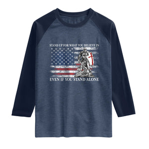 Catholic Knight Templar Raglan Shirt American Flag Crusader Cross TS10 Heather Denim Navy Print Your Wear