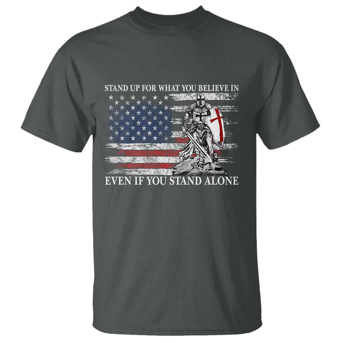 Catholic Knight Templar T Shirt American Flag Crusader Cross TS10 Dark Heather Print Your Wear