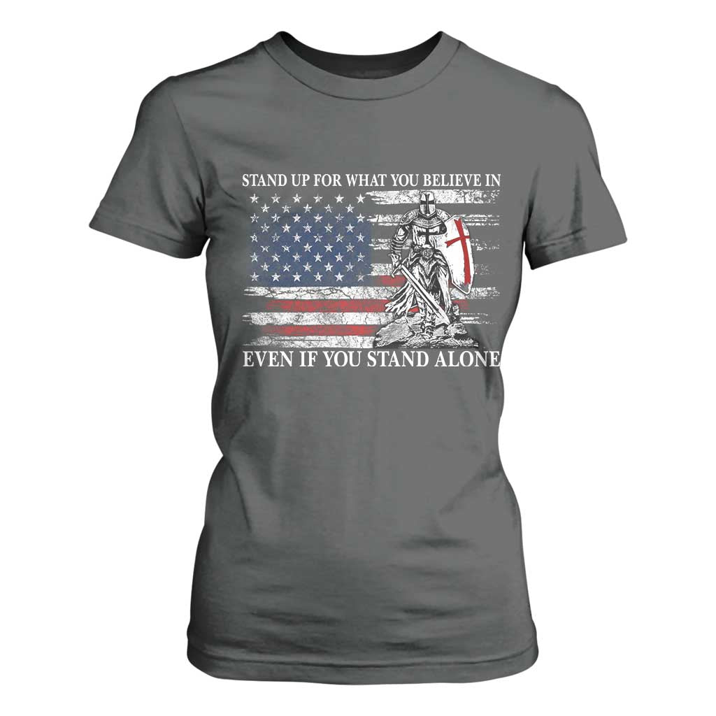 Catholic Knight Templar T Shirt For Women American Flag Crusader Cross TS10 Dark Heather Print Your Wear