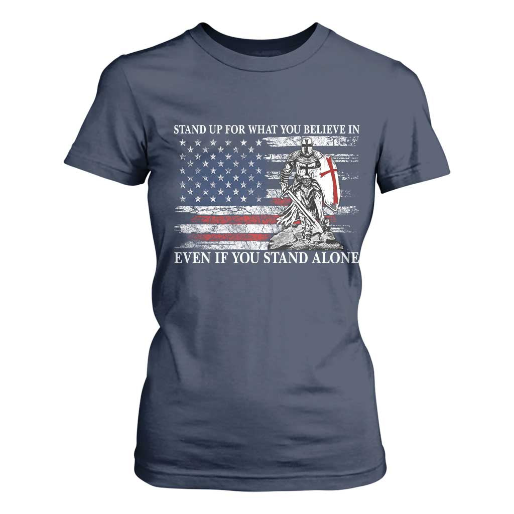 Catholic Knight Templar T Shirt For Women American Flag Crusader Cross TS10 Navy Print Your Wear
