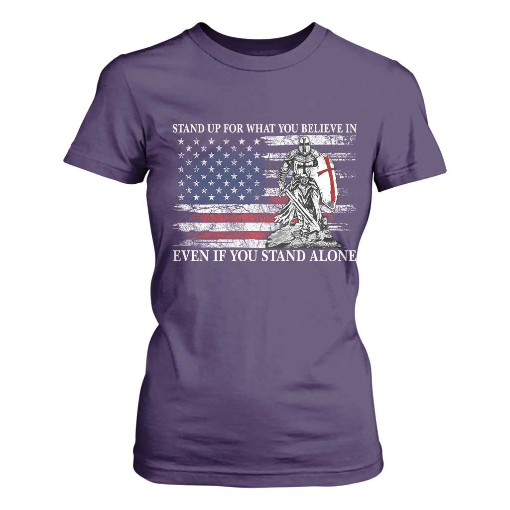 Catholic Knight Templar T Shirt For Women American Flag Crusader Cross TS10 Purple Print Your Wear