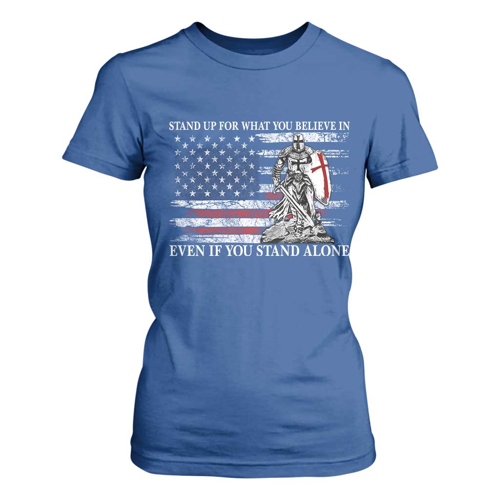 Catholic Knight Templar T Shirt For Women American Flag Crusader Cross TS10 Royal Blue Print Your Wear