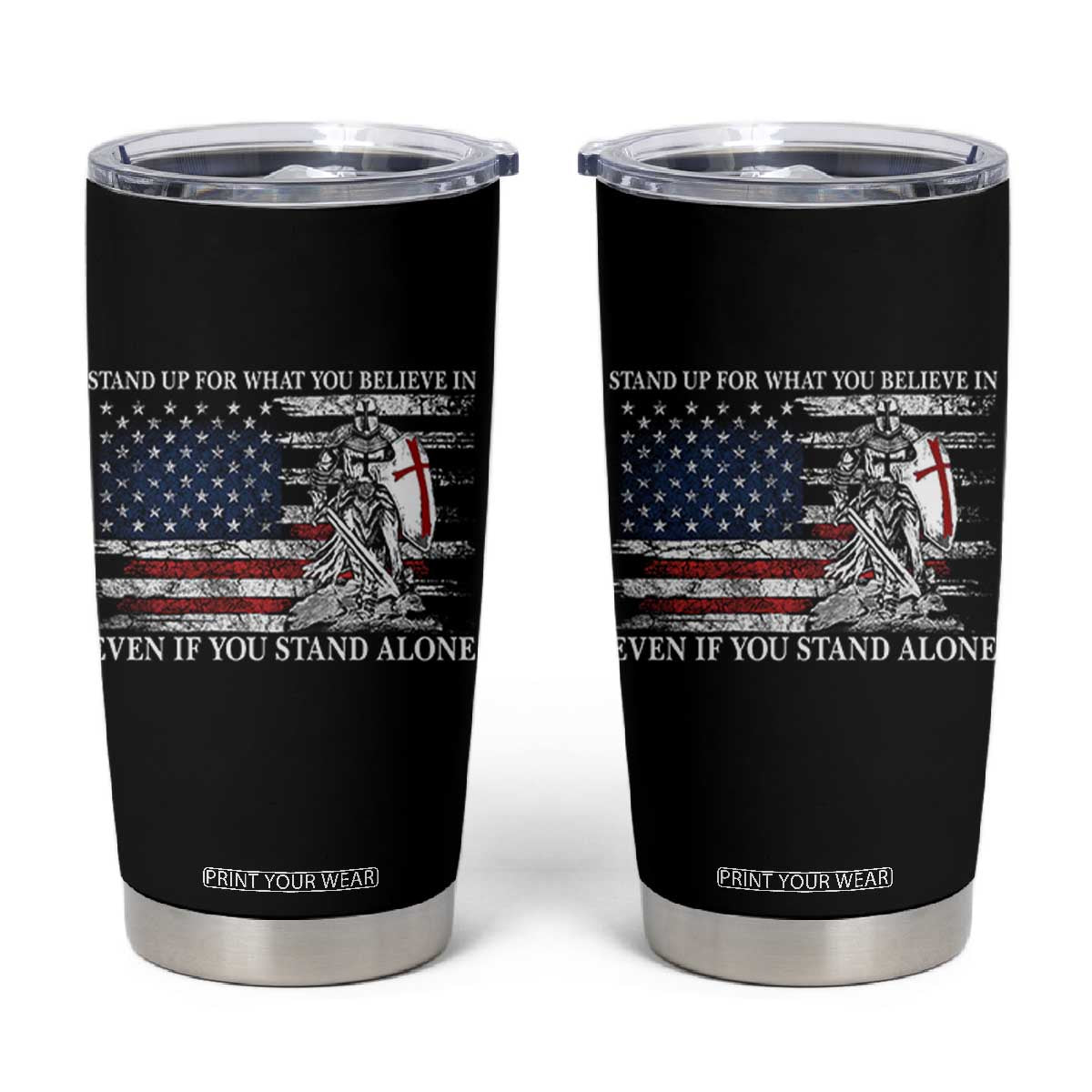 Catholic Knight Templar Tumbler Cup American Flag Crusader Cross TS10 Black Print Your Wear