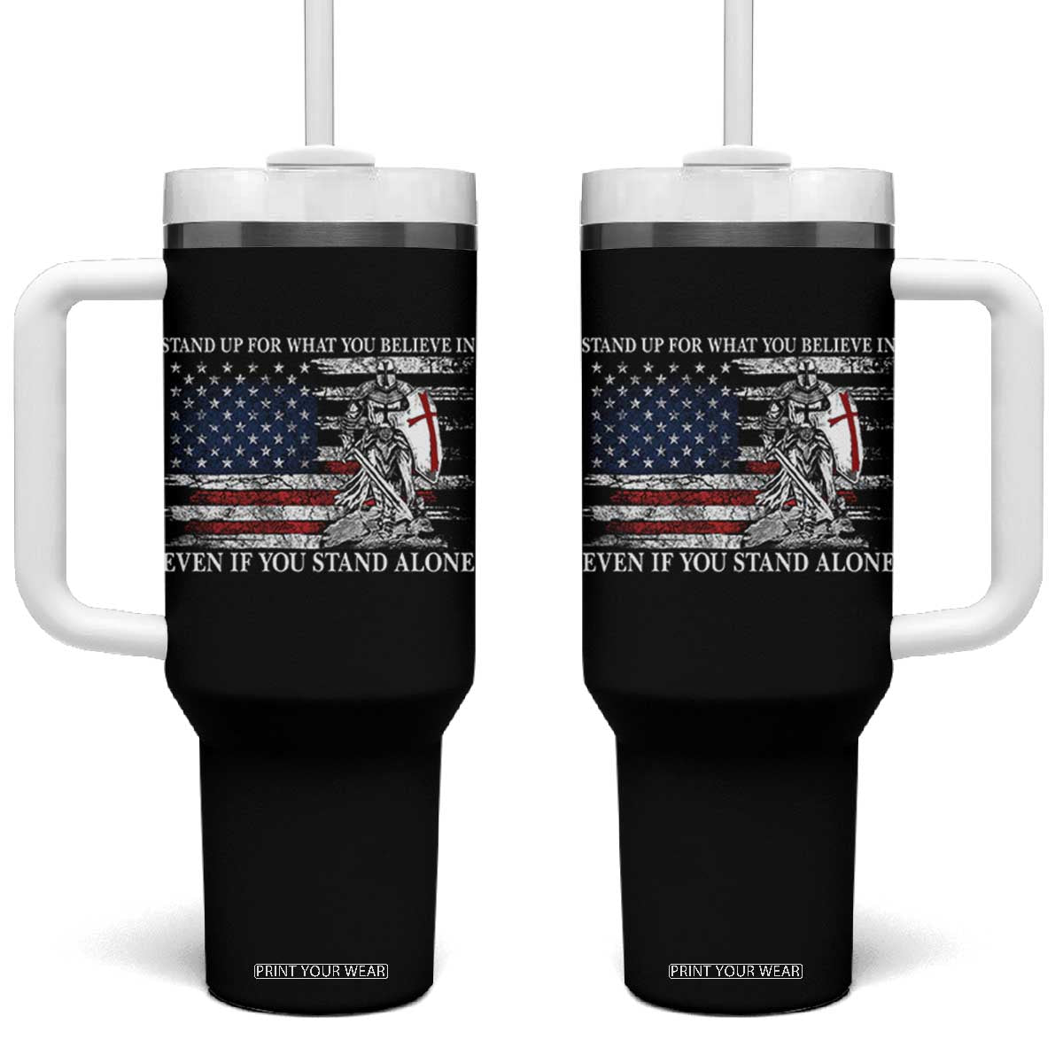 Catholic Knight Templar Tumbler With Handle American Flag Crusader Cross TS10 One Size: 40 oz Black Print Your Wear