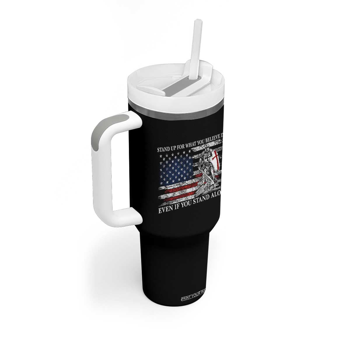 Catholic Knight Templar Tumbler With Handle American Flag Crusader Cross TS10 Print Your Wear
