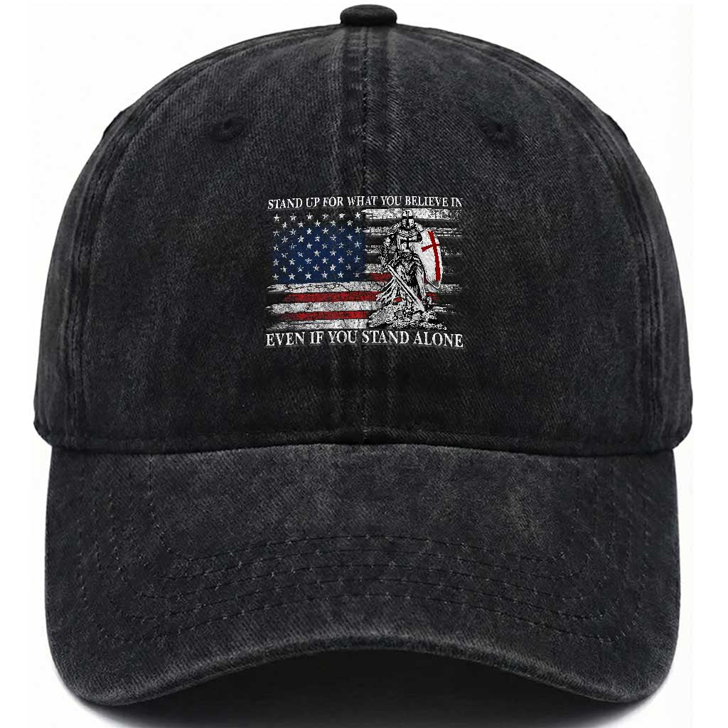 Catholic Knight Templar Washed Cotton Baseball Cap American Flag Crusader Cross TS10 Print Your Wear