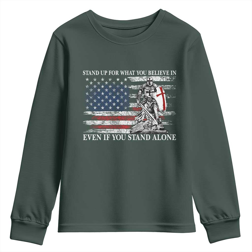 Catholic Knight Templar Youth Sweatshirt American Flag Crusader Cross TS10 Dark Forest Green Print Your Wear