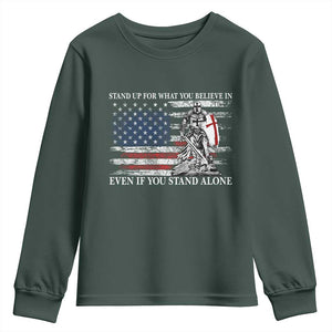 Catholic Knight Templar Youth Sweatshirt American Flag Crusader Cross TS10 Dark Forest Green Print Your Wear