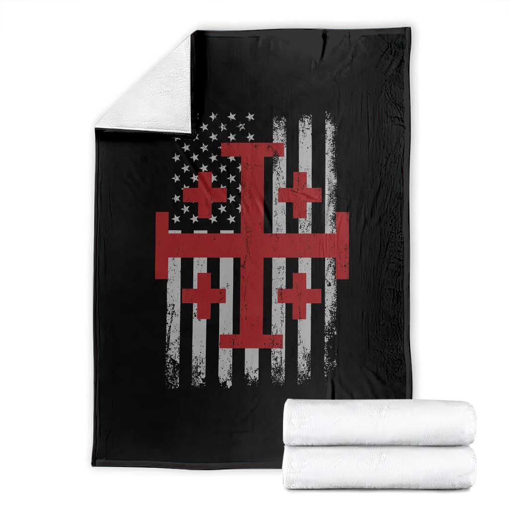 Catholic Crusader Cross Throw Blanket Knight Templar Patriotic American Flag TS10 Black Print Your Wear