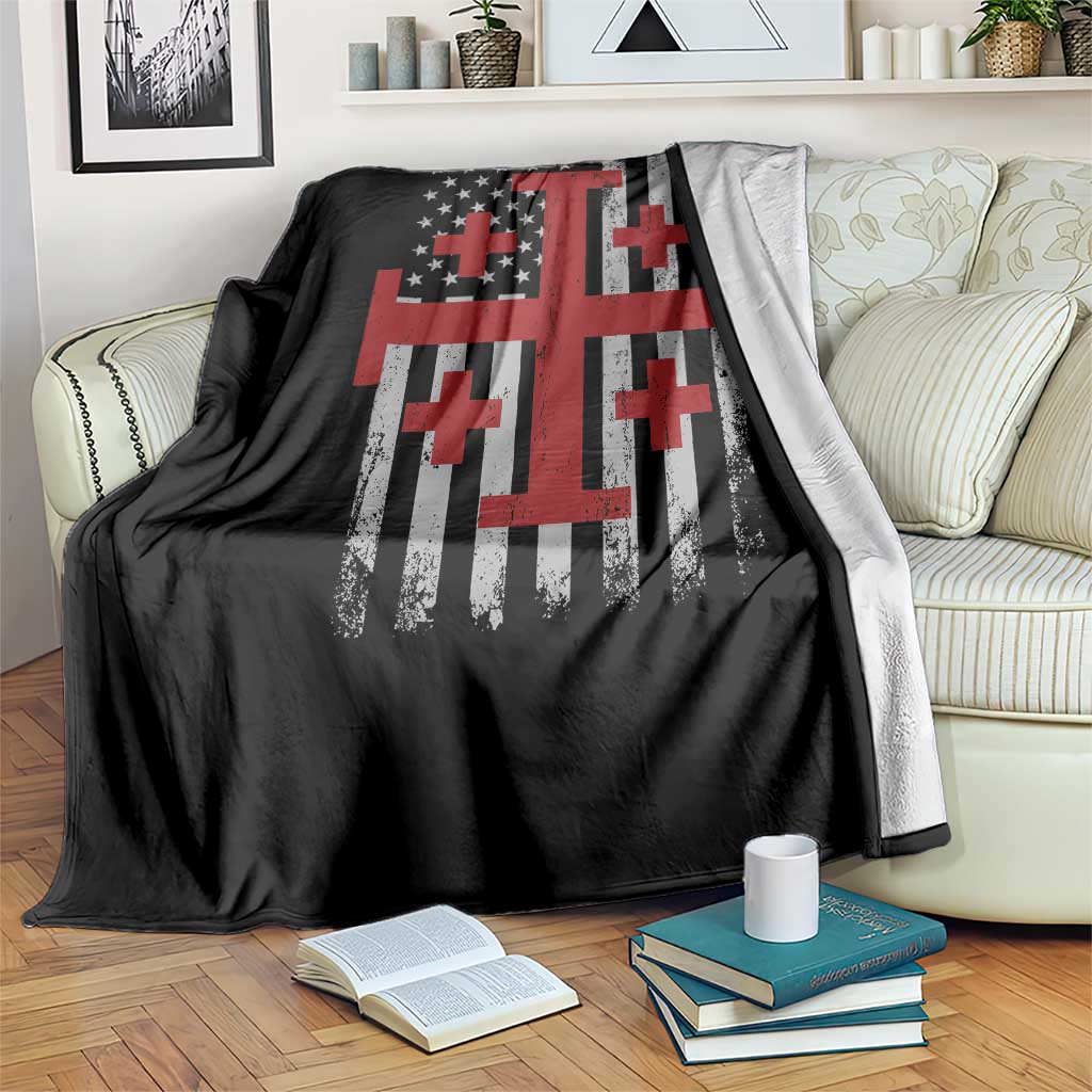 Catholic Crusader Cross Throw Blanket Knight Templar Patriotic American Flag TS10 Print Your Wear