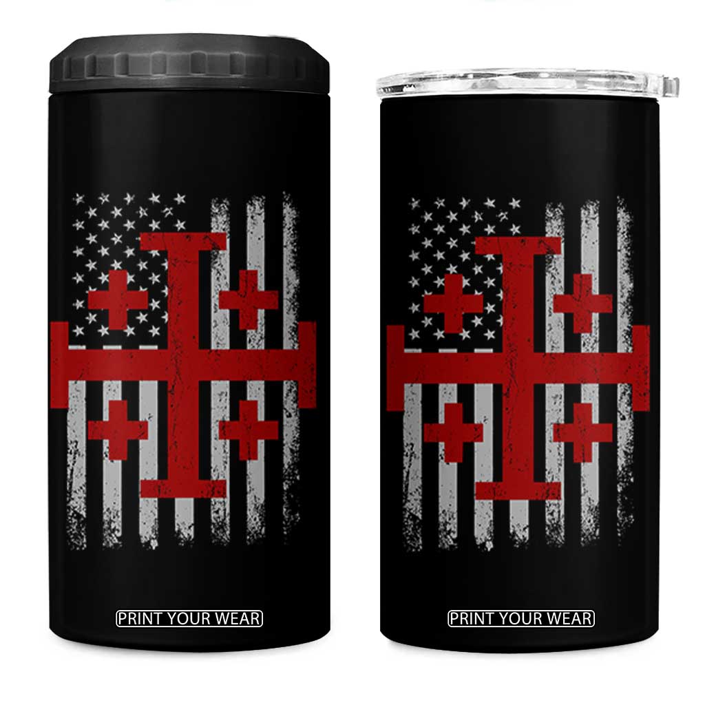 Catholic Crusader Cross 4 in 1 Can Cooler Tumbler Knight Templar Patriotic American Flag TS10 One Size: 16 oz Black Print Your Wear