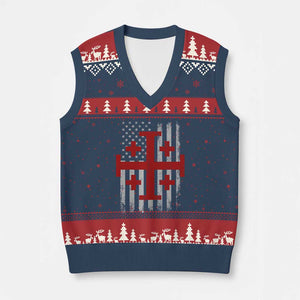 Catholic Crusader Cross V-Neck Knit Sweater Vest Knight Templar Patriotic American Flag TS10 Navy Red Print Your Wear