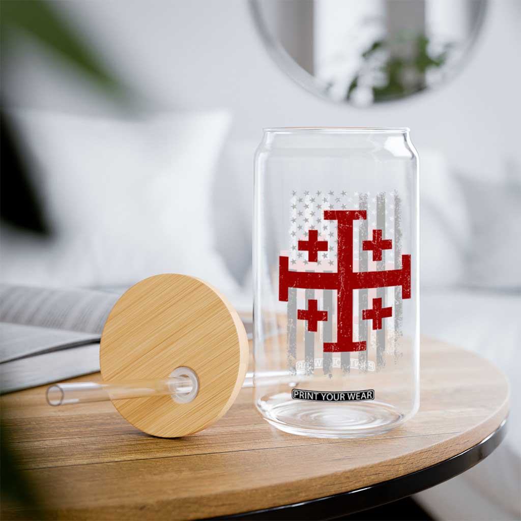 Catholic Crusader Cross Glass Can Knight Templar Patriotic American Flag TS10 Print Your Wear