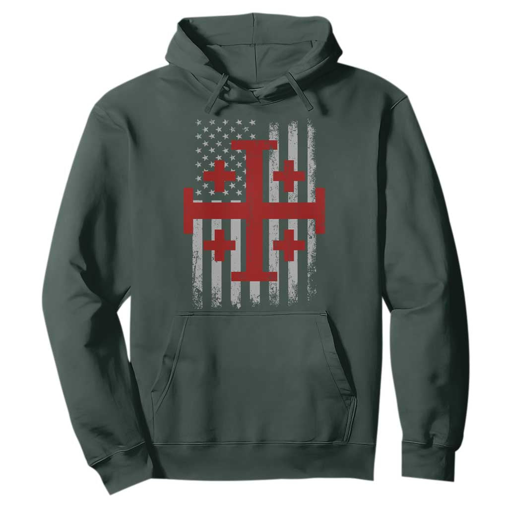 Catholic Crusader Cross Hoodie Knight Templar Patriotic American Flag TS10 Dark Forest Green Print Your Wear