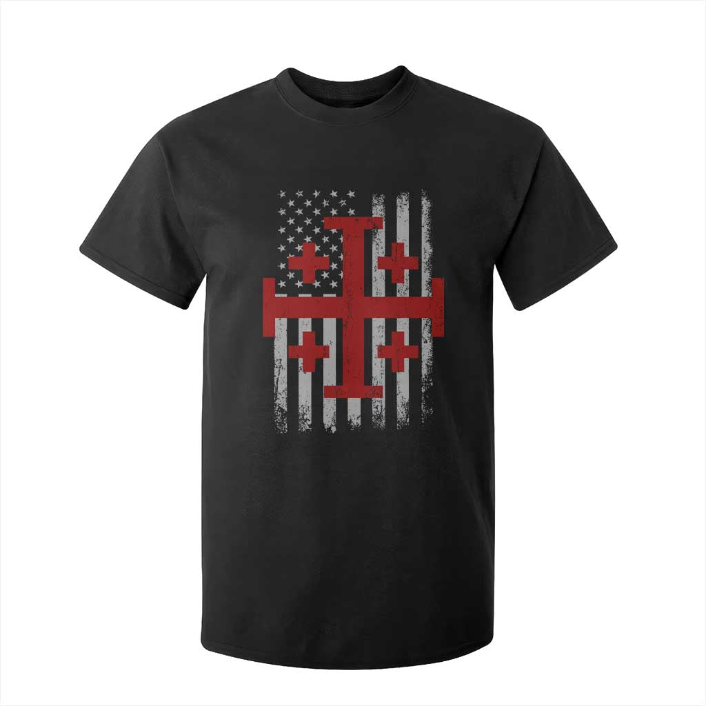 Catholic Crusader Cross T Shirt For Kid Knight Templar Patriotic American Flag TS10 Black Print Your Wear
