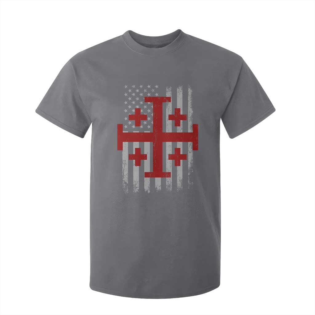 Catholic Crusader Cross T Shirt For Kid Knight Templar Patriotic American Flag TS10 Charcoal Print Your Wear