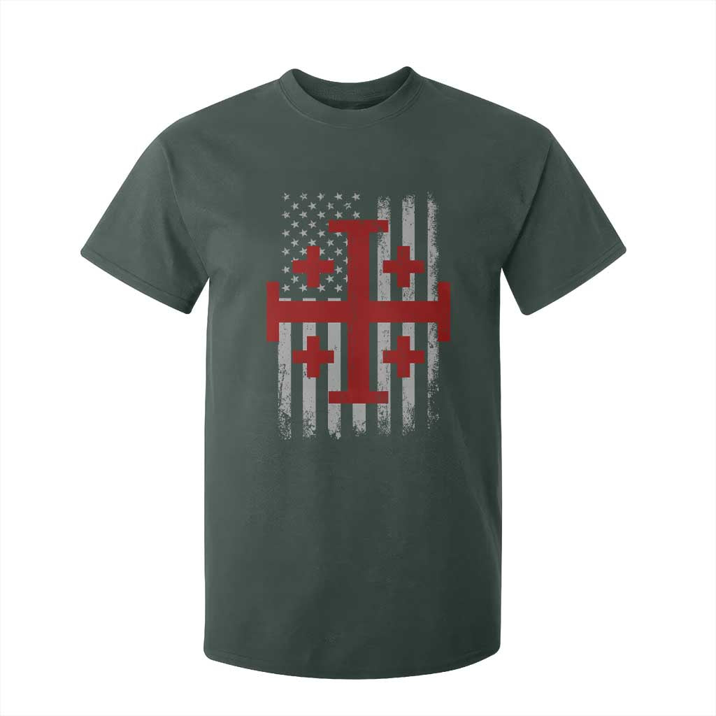 Catholic Crusader Cross T Shirt For Kid Knight Templar Patriotic American Flag TS10 Dark Forest Green Print Your Wear