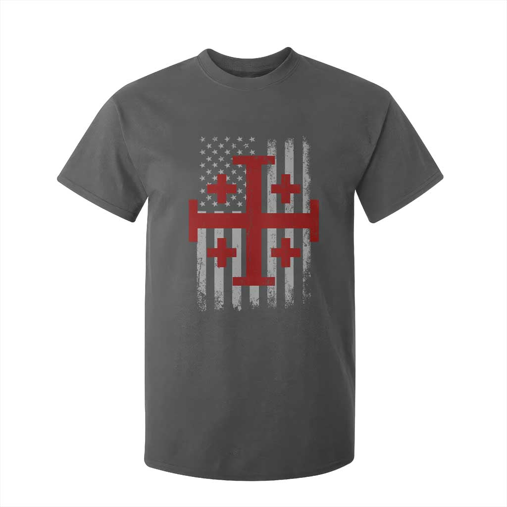 Catholic Crusader Cross T Shirt For Kid Knight Templar Patriotic American Flag TS10 Dark Heather Print Your Wear