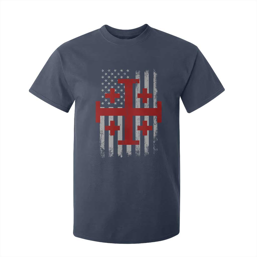 Catholic Crusader Cross T Shirt For Kid Knight Templar Patriotic American Flag TS10 Navy Print Your Wear