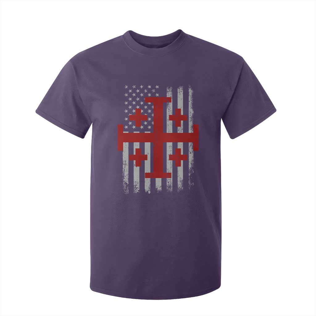 Catholic Crusader Cross T Shirt For Kid Knight Templar Patriotic American Flag TS10 Purple Print Your Wear