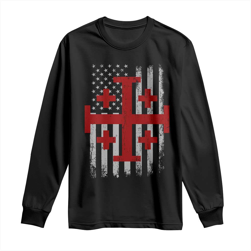 Catholic Crusader Cross Long Sleeve Shirt Knight Templar Patriotic American Flag TS10 Black Print Your Wear