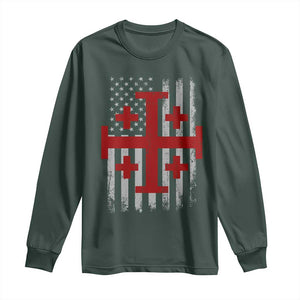 Catholic Crusader Cross Long Sleeve Shirt Knight Templar Patriotic American Flag TS10 Dark Forest Green Print Your Wear