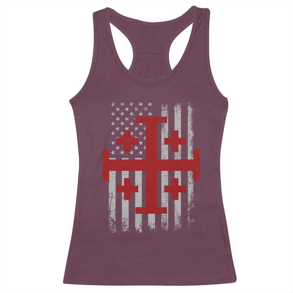 Catholic Crusader Cross Racerback Tank Top Knight Templar Patriotic American Flag TS10 Maroon Print Your Wear
