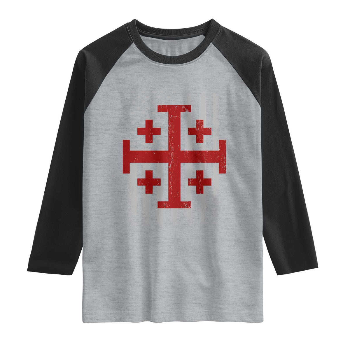 Catholic Crusader Cross Raglan Shirt Knight Templar Patriotic American Flag TS10 Heather Gray Black Print Your Wear