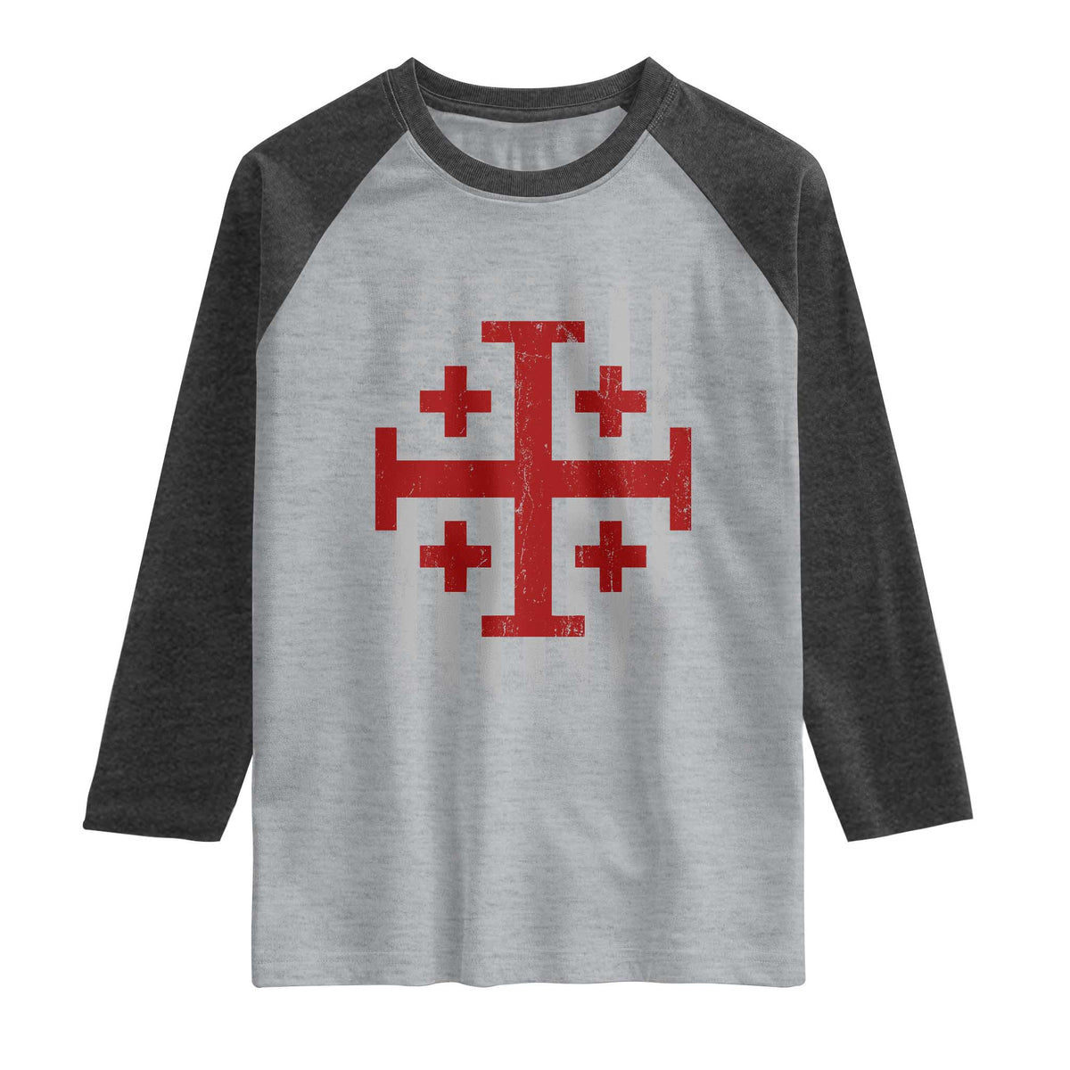 Catholic Crusader Cross Raglan Shirt Knight Templar Patriotic American Flag TS10 Heather Gray Heather Charcoal Print Your Wear