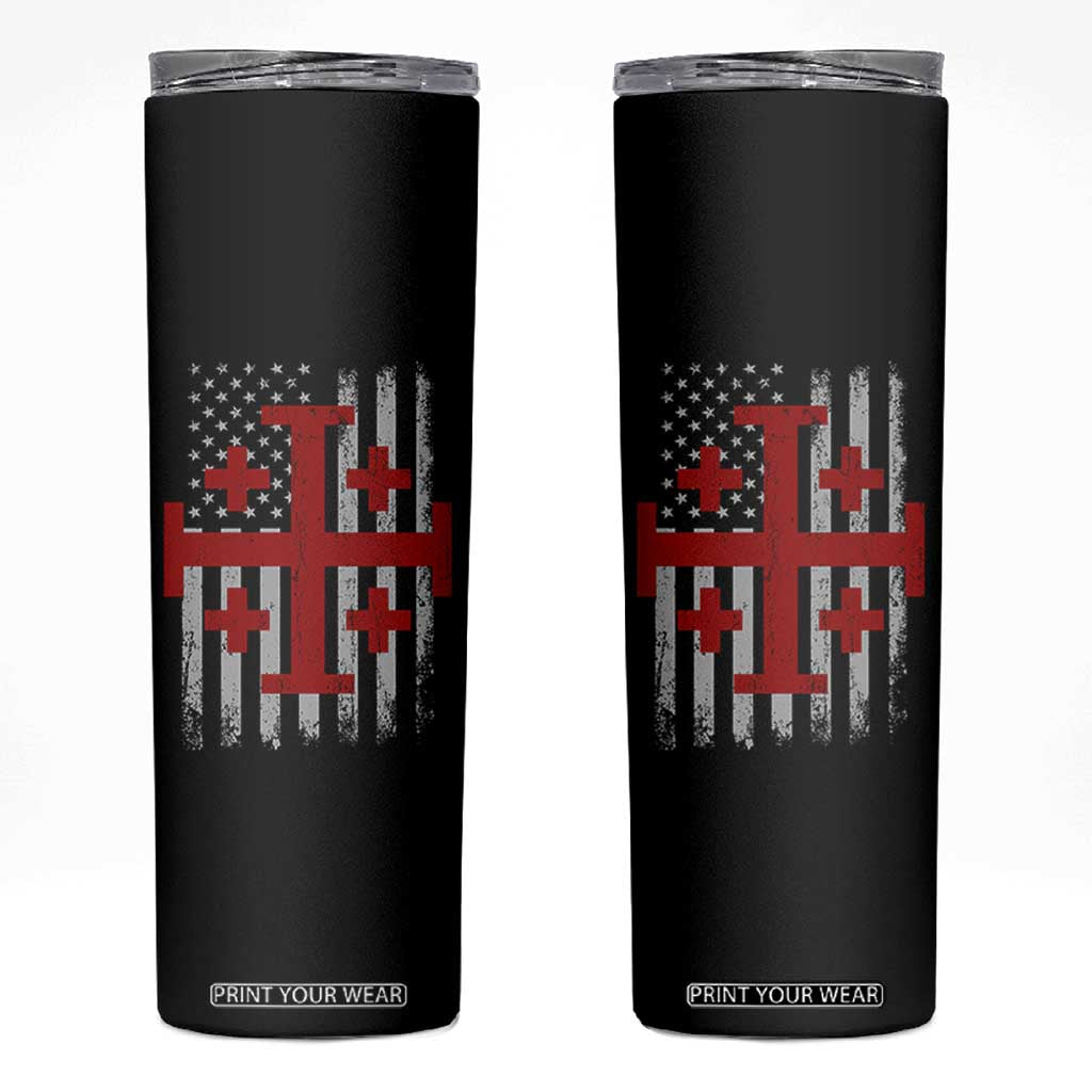Catholic Crusader Cross Skinny Tumbler Knight Templar Patriotic American Flag TS10 Black Print Your Wear