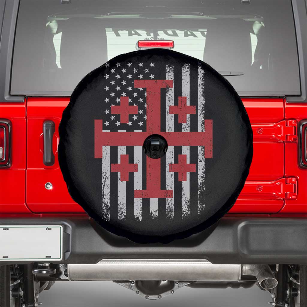 Catholic Crusader Cross Spare Tire Cover Knight Templar Patriotic American Flag TS10 Black Print Your Wear