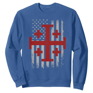 Catholic Crusader Cross Sweatshirt Knight Templar Patriotic American Flag TS10 Royal Blue Print Your Wear