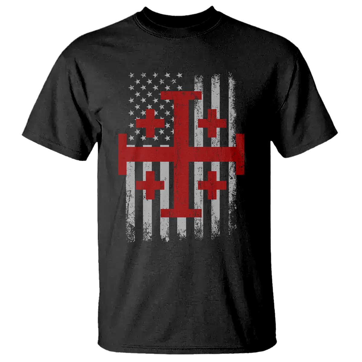 Catholic Crusader Cross T Shirt Knight Templar Patriotic American Flag TS10 Black Print Your Wear