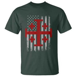 Catholic Crusader Cross T Shirt Knight Templar Patriotic American Flag TS10 Dark Forest Green Print Your Wear